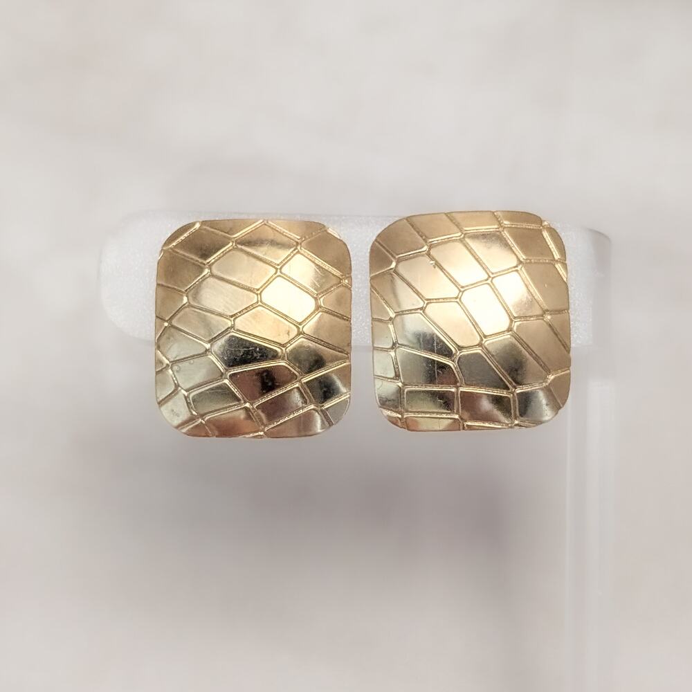 Vintage Clip On Earrings Gold Tone Paved Design - Condition Issues/Loose Clip